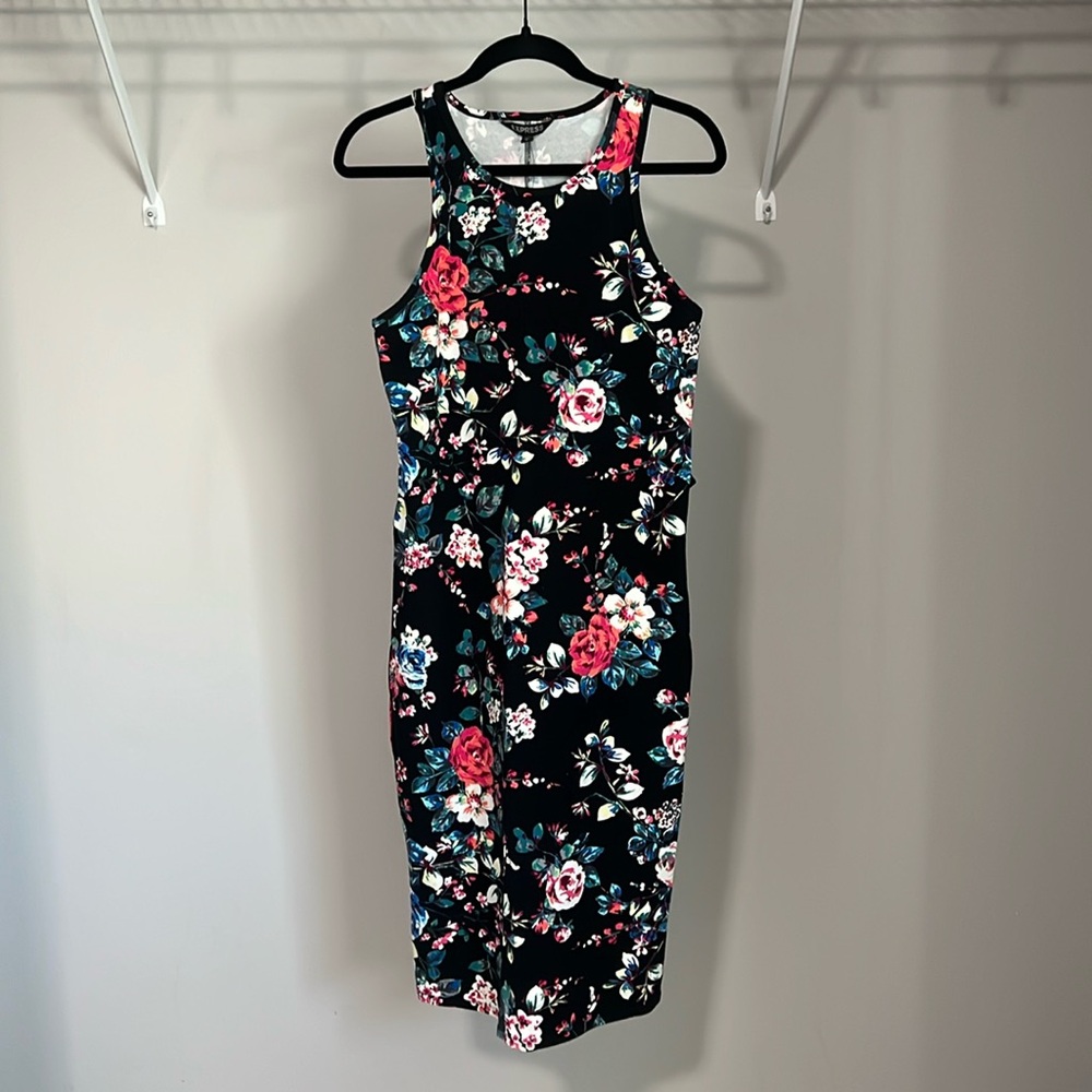 Express Floral Racerback Midi Sheath Dress